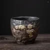 Copos pires 6 estilo ferro dourado esmalte folha de lótus cerâmica conjunto xícara de chá tigela para cerimônia nuvem chinesa canecas de café