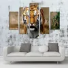 5-teiliges Leinwandkunst-Set Fierce Tiger Gemälde Moderne Leinwanddrucke Gemälde Yekkow HD Tier Wandbild für Schlafzimmer Home Decor274G