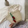 Borsa in tessuto per vacanze al mare di grande capacità per tracolla monospalla alla moda in erba fatta a mano in stile rurale estivo da donna