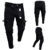 Мужские дизайнерские джинсы скинни, черные мужские джинсовые джинсы, байкерские джинсы с потертостями, облегающие брюки-карго с карманами, большие размеры S-3XL, мода 939