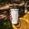 600 ml geïsoleerde roestvrijstalen koffiekop met rietje, vacuümwaterfles