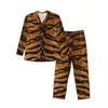 Vêtements de nuit pour hommes uniques imprimés tigre pyjamas ensemble automne fourrure d'animal sauvage doux loisirs couple 2 pièces décontracté surdimensionné design vêtements de nuit