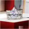 Ringen Ins Top Verkoop Sprankelende Luxe Sieraden 925 Sterling Sier Waterdruppel 5A Kubieke Zirkoon Partij Cz Diamant Edelstenen Vrouwen Paar Brid Otvsv