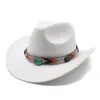 Berets Classic Jazz Cowboy Hats With Leather Strap Perfect Western Fashion Casual Cross Border Felt Cap Ethnic Wind Retro Belt Top Hat