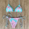 Damen-Bademode, 2-teiliges Damen-Sommer-Bikini-Set, BH, Krawatte, seitlicher G-String, Tanga, Strandanzug, Badeanzug, Baden, Schwimmen