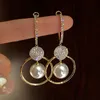 Klassisk elegant imitation pärla dingle örhängen för kvinnor kristall lång tofs utsökt dropp örhänge bröllop smycken