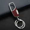 Keychains Metal Car Keyring Gift Rotatable Double Switch Leather Key Chain Simple Fashion Holder Rings Buckle Father