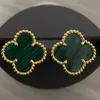 Box Clover Earring 4 Leaf Clover Charm Designer Studs Earrings Mother-of-Pearl 도금 18K 금 스터드 여성을위한 마노 결혼식 보석 선물