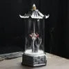 Brûleur d'encens à reflux en forme de pagode avec couvercle de protection en acrylique, support aromatique en cascade de fumée en céramique, décoration de maison 3316