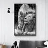 Familia de leones africanos, carteles e impresiones artísticos en lienzo en blanco y negro, pinturas en lienzo de animales en la pared, imágenes artísticas, decoración del hogar, 249v