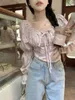 Damesblouses Overhemden Blouses Dames Crop Tops Slank Lente Chic Esthetisch Gedrukt Hotsweet Puff Sle Nieuwe collectie Franse stijl Vintage Veters PopulairL24312