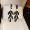 Dangle Earrings Black Leaves Tassels Earring Charm Cubic Zirconia Women's Exquisite Trendy Jewellery Delicate Korean Fashion Jewelry