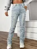 Kvinnors jeans denim byxor streetwear broderad tofs rak ben mode ins elastiska lastbyxa y2k byxor