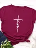 Dames T-shirt Faith Letter Print Vrouwen T-shirt Korte Sle O Hals Losse Vrouwen T-shirt Dames T-shirt Tops Kleding Camisetas jer L24312