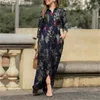 Casual Jurken 2024 Vrouwen Split Vintage Bloemen Gedrukt Jurk Elegante Revers Kraag Button Up Vrouwelijke Bohemian Vestidos Lange Gewaad