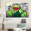 Malarstwo płótna uliczne graffiti sztuka żaba kermit palcem plakat drukujący zwierzę zwierzęta malarstwo olejowe zdjęcia do salonu bezfracto293z