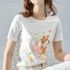 女性のTシャツレディース26英語TレターTシャツファッションホワイトかわいい漫画ベアプリントシリーズトップレディースカジュアルラウンドネックスリム短いSLE L24312 L24312