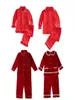 Dzieci aksamitne na guziki śpiące w dół rodzeńskie mecz chłopców i dziewcząt piżamą Zestaw czerwony luksusowe świąteczne PJS 2108303720848