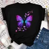 T-shirt Femme Nouvelle mode femmes T-shirt coloré papillon pétale imprimé court et col rond mignon graphique t-shirts Fe hauts Clothin L24312 L24312