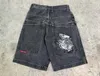 JNCO Shorts Y2K Hip Hop Gráfico Impressão Baggy Denim Gym Shorts Mens Womens Verão Harajuku Gótico Homens Basquete Shorts 240329