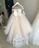 MisShow Bow Lace Ball Gown Flower Girl Dresses For Wedding Sweet Long Sleeve Soft Tulle Girls Princess Communion 240309