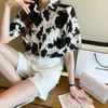Women's Blouses 2024 Summer Women Blouse Ink Print Leopard Short Sleeve Chiffon Shirts Elegant Fashion Formal Office Lady Top