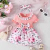 Flickans klänningar klänning för barn 3-24 månaders koreansk stil mode kort ärm söt blommig prinsessa formella klänningar ootd för nyfödd flicka l240313