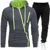Spring Mens Sportswear 2 -stuk hoodie broek sportpak trui ritssluiting M3XL 240319