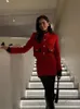 Red Fashion Tweed Wool Blends Jacket Dress Suites For Women Single Breasted Coat Slim kjolar 2 Piece Set Elegant Female Outfits 240305