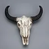 Resina Longhorn Mucca Testa di teschio Decorazione da appendere a parete 3D Animale Fauna selvatica Scultura Figurine Artigianato Corna per la decorazione domestica T200331223i