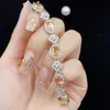 2024 Ins Top Sell Wedding Bracelet Sparkling Luxury Jewelry 925 Sterling Silver Oval Cut Champagne Diamond CZ Gemstones Party Elegant Women Bangle Gift