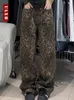 Женские джинсы ULXH, повседневные широкие леопардовые брюки с высокой талией Y2k, женские мешковатые джинсовые брюки 2024, модная уличная одежда, прямые ретро