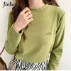 Koszulka damska Jielur Khaki haftowa kreskówka T-shirt Kobiety zielone Casual Cute Girls Tee koszula biała prosta topy długotrwałe fe s-xl l24312