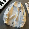 Mense Casual Shirts Japanese Retro Striped Long-Sleeved Handsome Loose High Street Shirt Jackets Män toppar Male Clothes Umuh