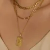 With 18K Gold Geo Floral Necklace Women Stainless Steel Jewelry Runway Gown Hiphop Rare Glam Japan Ins 240306