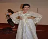 2020 Muslim Dubai Kaftan Evening Dresses Lace V Neck Long Sleeve White Crystal Beaded Bling Sparkle Arabic Sashes Formal Prom Page4852305