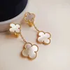 Luxury Clover Classic clip on Earrings Designer for Women Jewelry 18K Gold white mother of pearl Summer Beauty VAN brand Earring Earings Ear Rings
