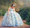 Grazioso abito da ballo principessa abiti da ragazza di fiori per matrimonio 3D applicazioni floreali abiti da spettacolo per bambini lunghezza del pavimento tulle gonfio bambini 3492330