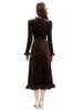 Women's Runway Dresses Ruffled Collar Long Sleeves Beaded Elegant Designer Velvet Casual Vestidos