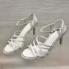 Zapatos de vestir sexys para mujer, sandalias con cinturón cruzado y tacón de aguja, zapatos de boda con hebilla ajustable en el tobillo de charol, zapatos de fiesta, color rosa y blanco.