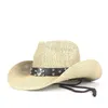 Boinas 2024 mujeres hombres paja hueco sombrero de vaquero occidental con marca punk sombrero hombre playa vaquera jazz sol tamaño 56-58 cm