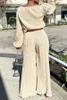 Women's Two Piece Pants Langmao Pleated Outfits For Women Casual Crewneck Long Sleeve Loose Fit Top And Wide Leg Palazzo Pant Suit Tracksuit