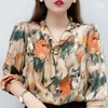 Damesblouses Shirts Dames Lente Zomer Stijl Chiffon Blouses Shirts Lady Casual Half Sle Strikje Kraag Gedrukte Blouses TopsL24312