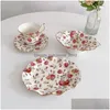 Dishes Plates French Retro Flowers Ceramic Coffee Cup And Plate A Set Of Salad Bowl Tableware Court Style Drop Delivery Home Garde Dhymp