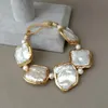 Yygem Natural Geometric White Square Keshi Pearl Gold Color Plated Bracelet 8 Handmade for Wedding Women Girls Lovers 240305