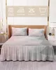 Bed Skirt Geometric Pink Gray Gradient Triangle Elastic Fitted Bedspread With Pillowcases Mattress Cover Bedding Set Sheet