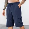 Herrshorts 1pc snörning män bekväma flerficka med dragkammare elastisk midja last streetwear för löpning