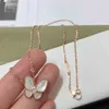 V Necklace S925 Silver Necklace Original Buckle White Fritillaria Butterfly Necklace Korean Edition Jewelry Champagne Gold Necklace Female Clavicle Chain