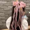 Hair Accessories 2024 Children's Streamer Hairpins Pearl Tassels Bowknot Clip Ribbons Braided Girls Princess Cute Headdress