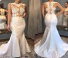 Plus Size Elegant Satin Mermaid Prom Dresses Pleats Lace Appliques See Through Sweep Train Evening Gowns vestidos de noivas ogstuf1674363